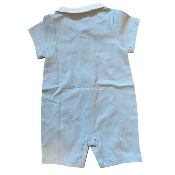 Romper Light Blue With White Collar Trimmed with Blue Plaid NWT Boutique 9 mths - Picture 5 of 5